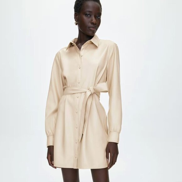 Aritzia Wilfred Caroline Belted Vegan Leather Shirt Dress Size Small - Picture 4 of 10